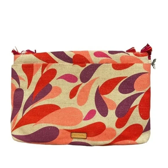 Vera Bradley wristlet clutch bag fringed summer fun red tan - Picture 2 of 6